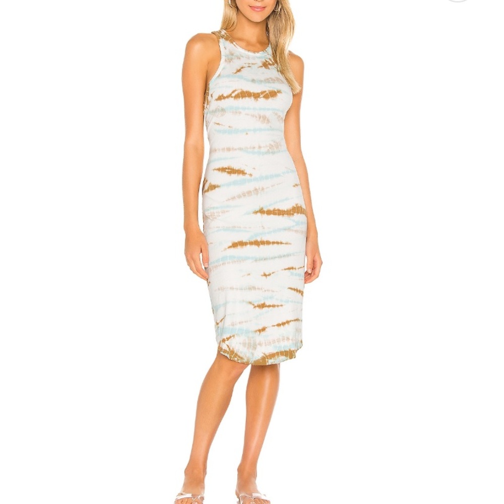 Sleeveless Tie-Dye Midi Dress in Blue & Tan